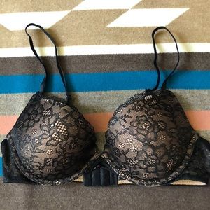 Black Lace on Pale Nude Push-Up Bra